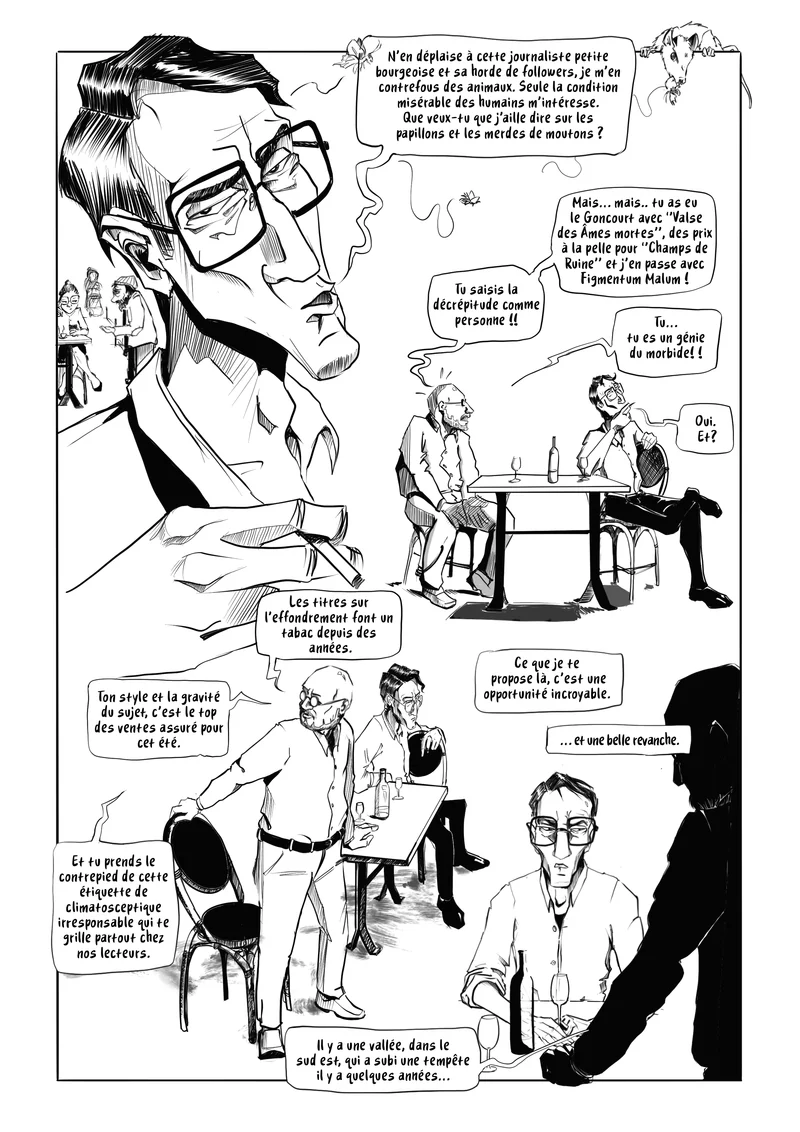 Page 8 : l'éditeur propose à Alain une vallée, dans le sud-est, qui a subi une tempête il y a quelques années.