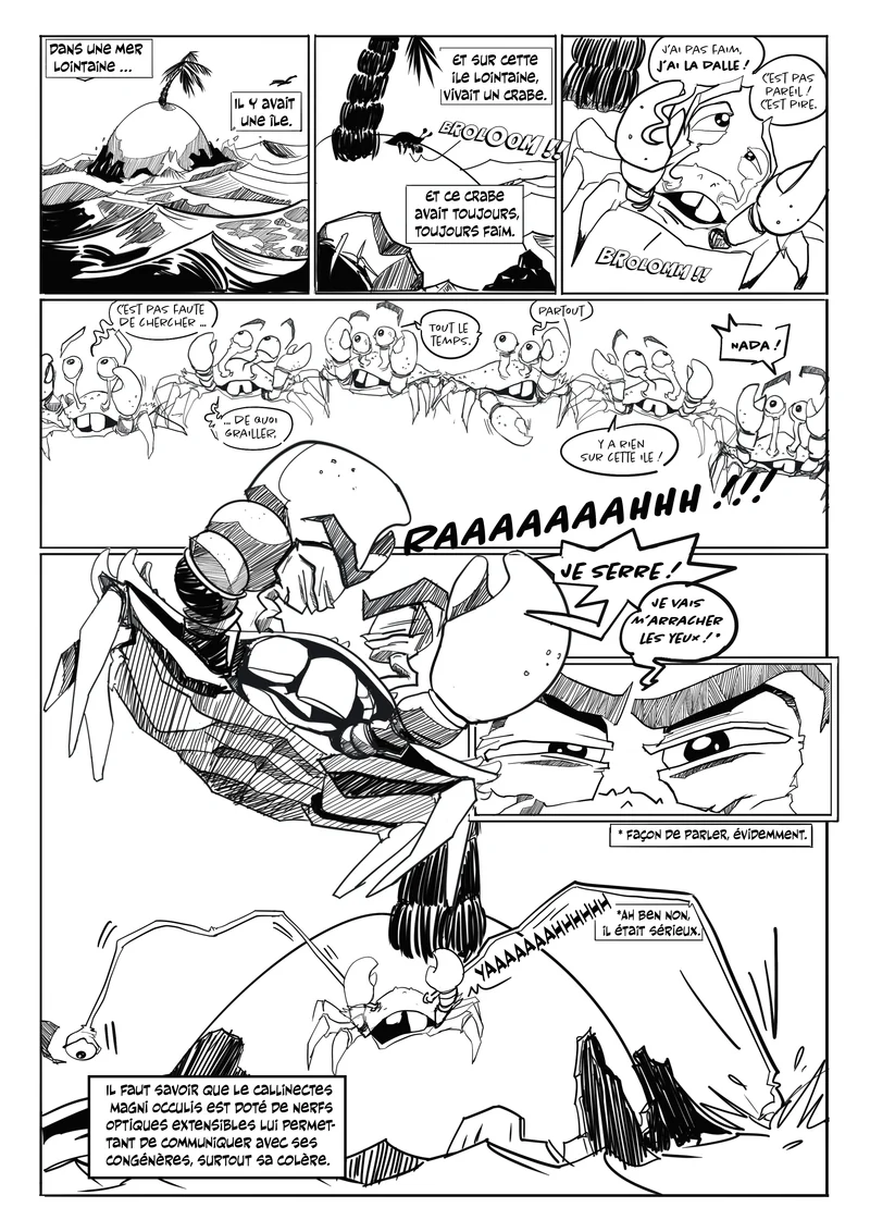 Planche 1 : sur une île lointaine, un crabe affamé et ses congénères.