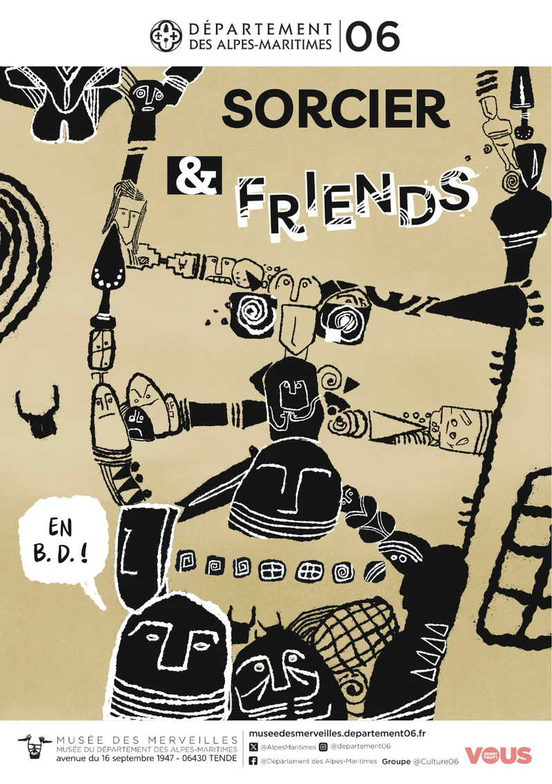 Couverture du livret « Sorcier & Friends », portraits sculptés de la préhistoire.