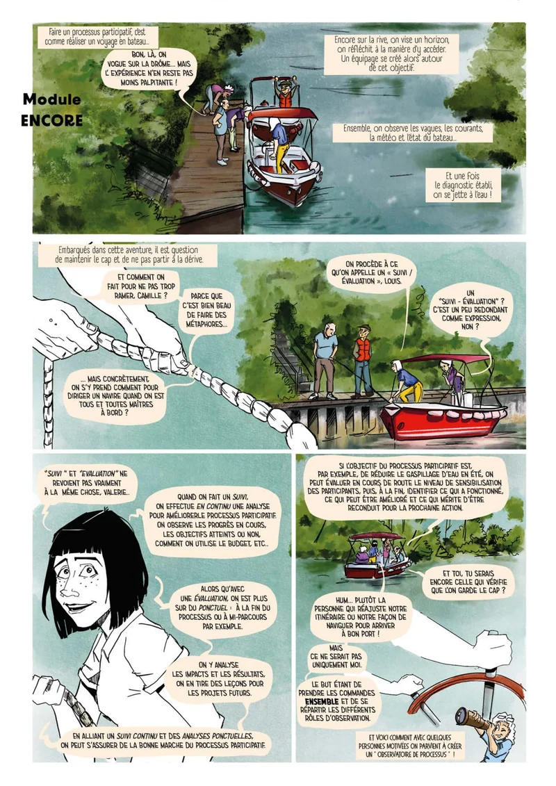 Page 12 de WANDA, le module « ENCORE » : sortie en bateau sur la rivière.